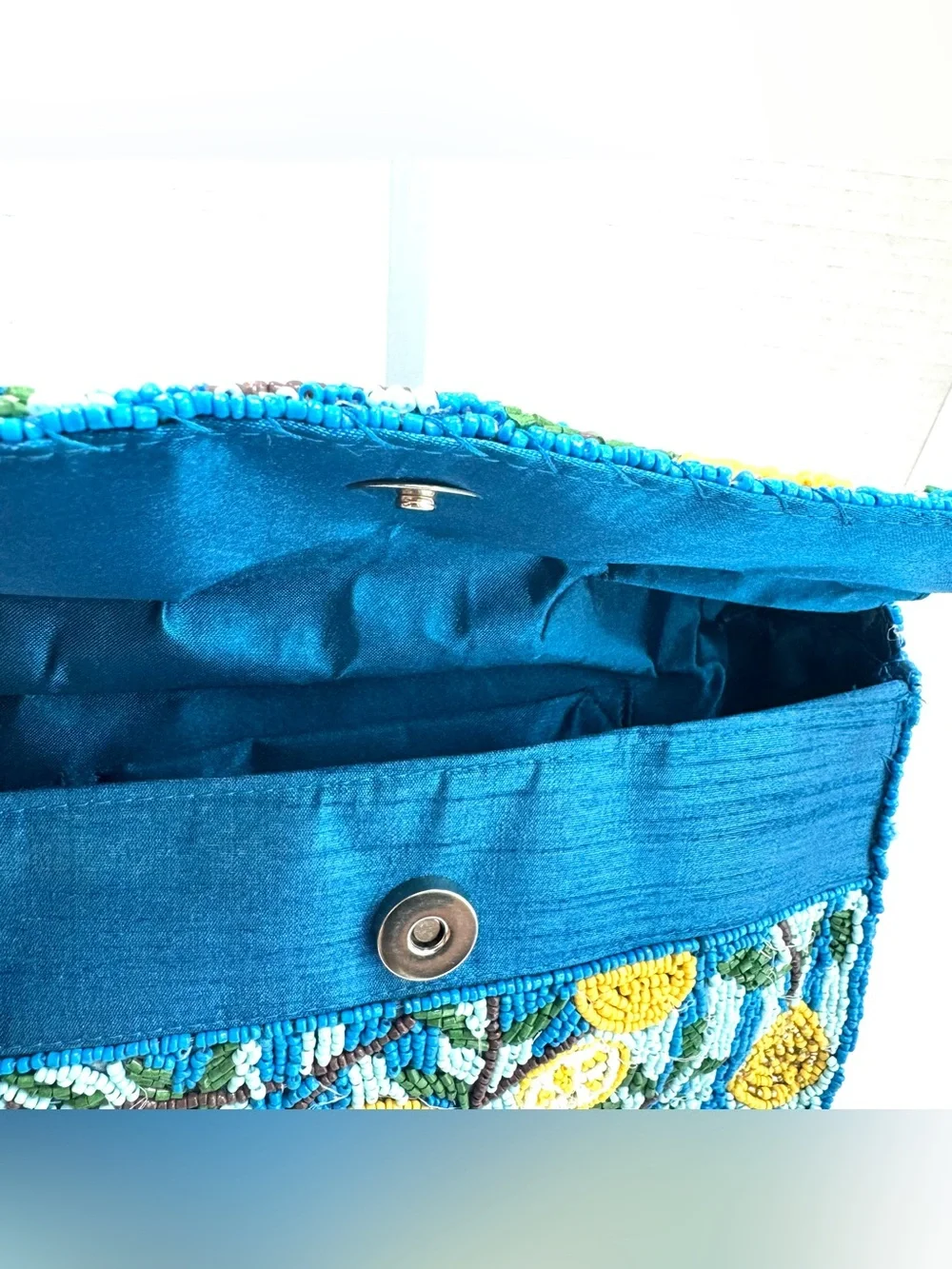 SOL and MER Beaded Striped Lemon Shoulder Bag, Made In India, Blue Multi Stripe
